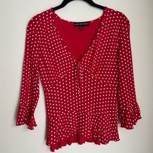 Red & White Polka Dot Three- Quarter Length Blouse